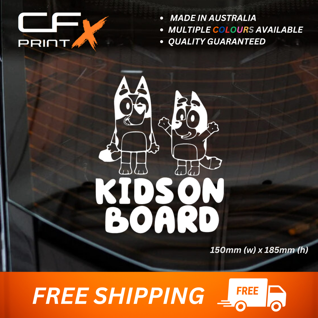 BLUEY KIDS ON BOARD WITH BINGO Vinyl Sticker Decal For Car/Boat/Caravan