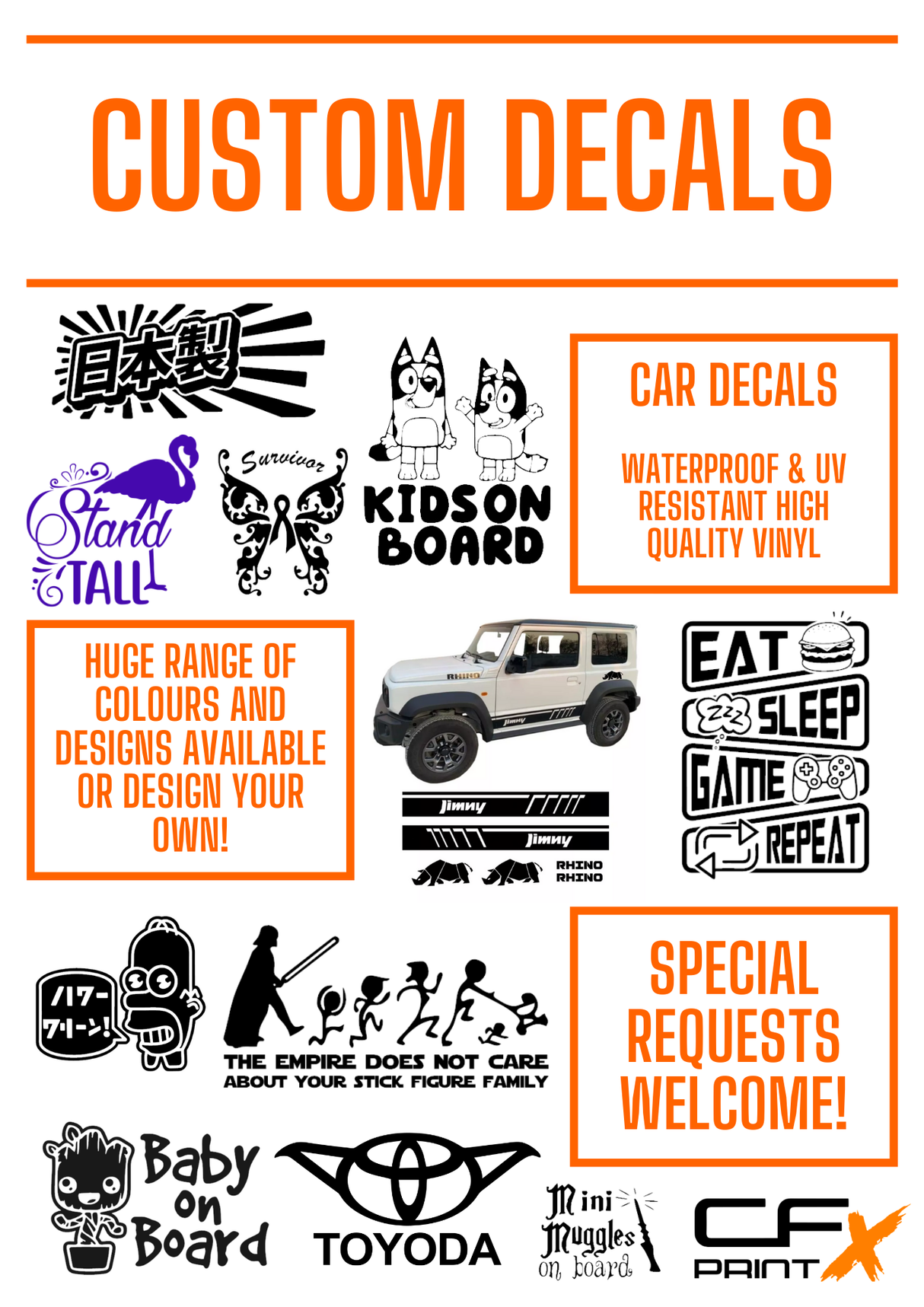 1000mm CUSTOM TEXT Vinyl Sticker Decal For Shop/Car/Boat/Caravan