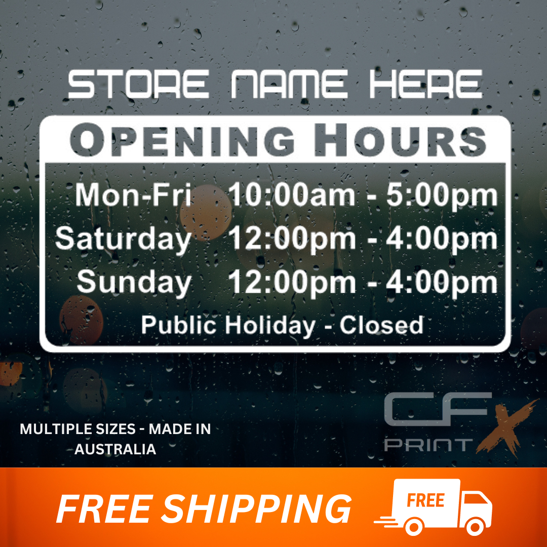 OPEN HOURS SIGN Business vinyl decal sticker Version 2