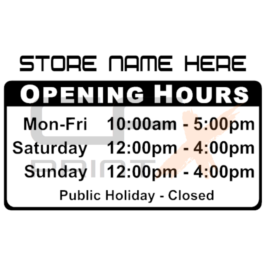 OPEN HOURS SIGN Business vinyl decal sticker Version 2