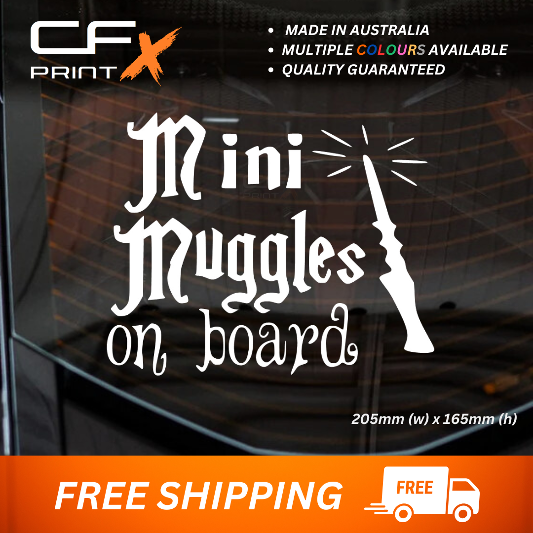 MINI MUGGLES ON BOARD Vinyl Sticker Decal For Car/Caravan/Ute